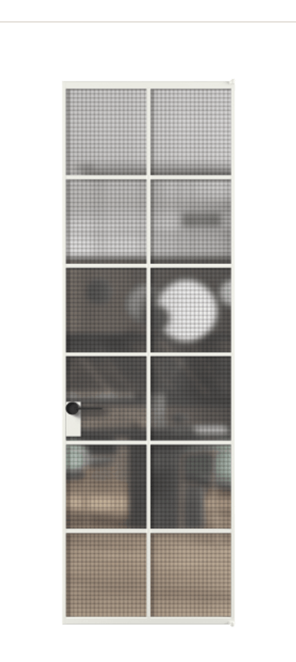 Алюминиевая дверь АЛПЛ040.05 Алюминий светло-серый Декоративное стекло с сеткой "Mesh silver", триплекс, 6 мм Цена 121772  | Volhovec