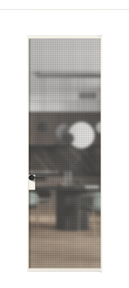 Алюминиевая дверь АЛПЛ040.01 Алюминий пудровый белый Декоративное стекло с сеткой "Mesh silver", триплекс, 6 мм Цена 124180  | Volhovec