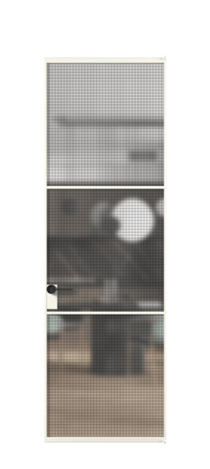 Алюминиевая дверь АЛПЛ040.03 Алюминий пудровый белый Декоративное стекло с сеткой "Mesh silver", триплекс Цена 130370  | Volhovec