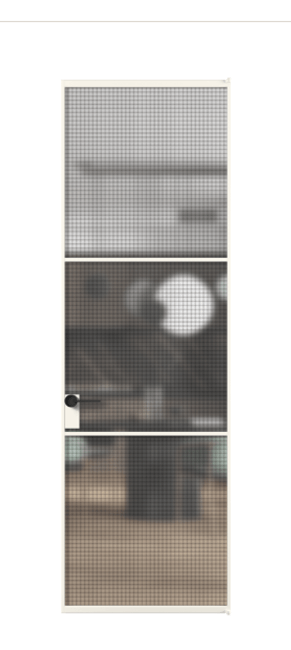 Алюминиевая дверь АЛПЛ040.03 Алюминий пудровый белый Декоративное стекло с сеткой "Mesh silver", триплекс, 6 мм Цена 129200  | Volhovec