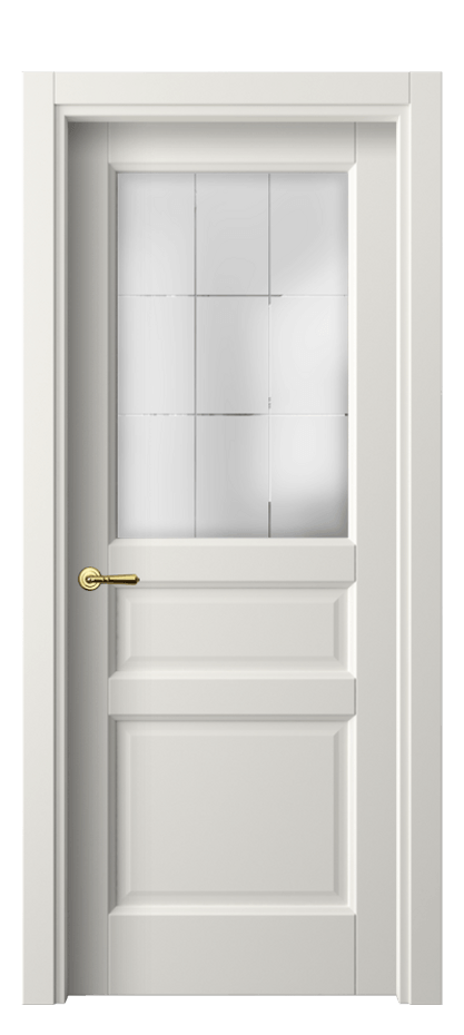 Межкомнатная дверь Galant 1432 Софт-тач белоснежный Сатинированное стекло с гравировкой "Лофт", 4 мм Цена 25871 ₽ | Volhovec