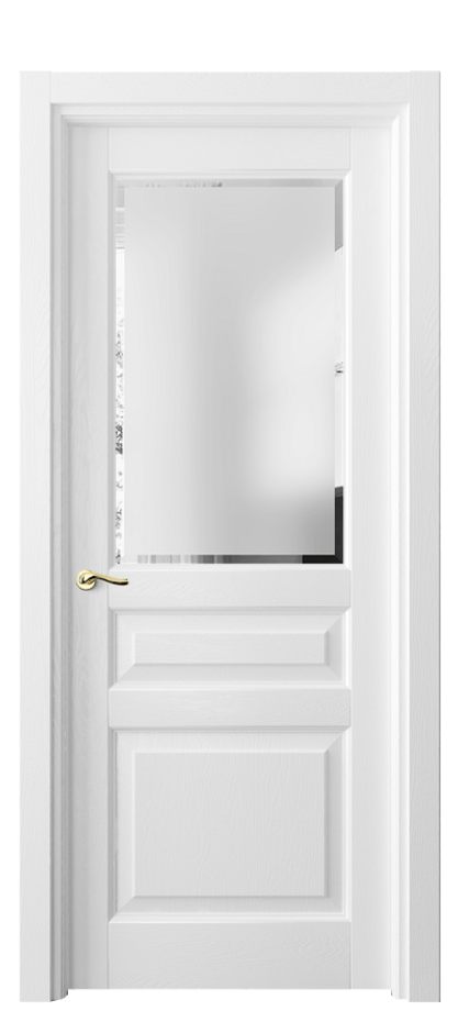 Межкомнатная дверь Лигнум 0710 Дуб белоснежный Сатинированное стекло с фацетом Цена 142299 ₽ | Volhovec