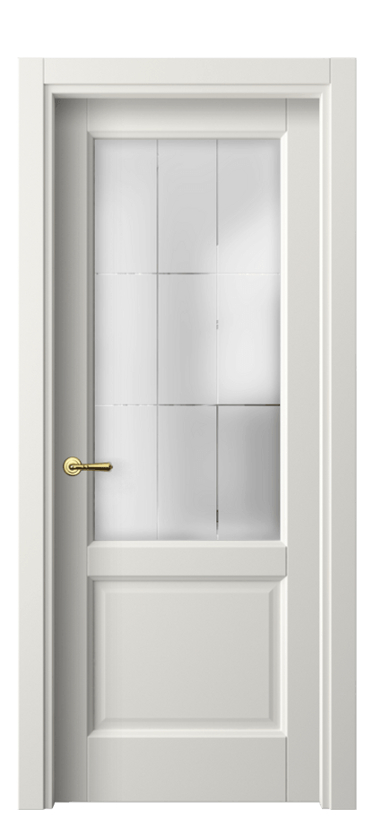 Межкомнатная дверь Galant 1422 Софт-тач белоснежный Сатинированное стекло с гравировкой "Лофт", 4 мм Цена 25871 ₽ | Volhovec