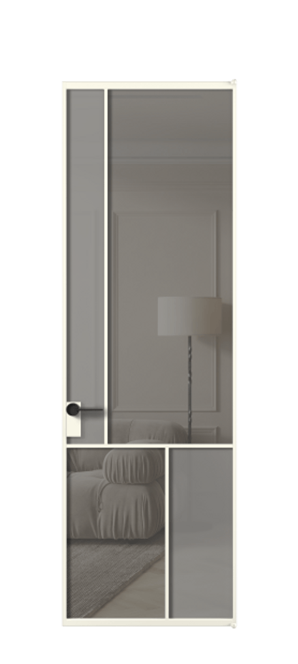 Межкомнатная дверь Mosaic АЛПЛ041.20 Алюминий жемчужный Сатинированное серое стекло, триплекс, 6 мм + Прозрачное серое стекло, триплекс Цена 160090 ₽ | Volhovec