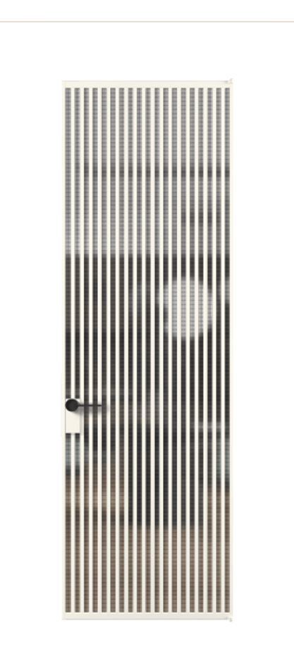 Алюминиевая дверь АЛПЛ040.06 Алюминий пудровый белый Декоративное стекло с сеткой "Mesh silver", триплекс, 6 мм Цена 183052  | Volhovec