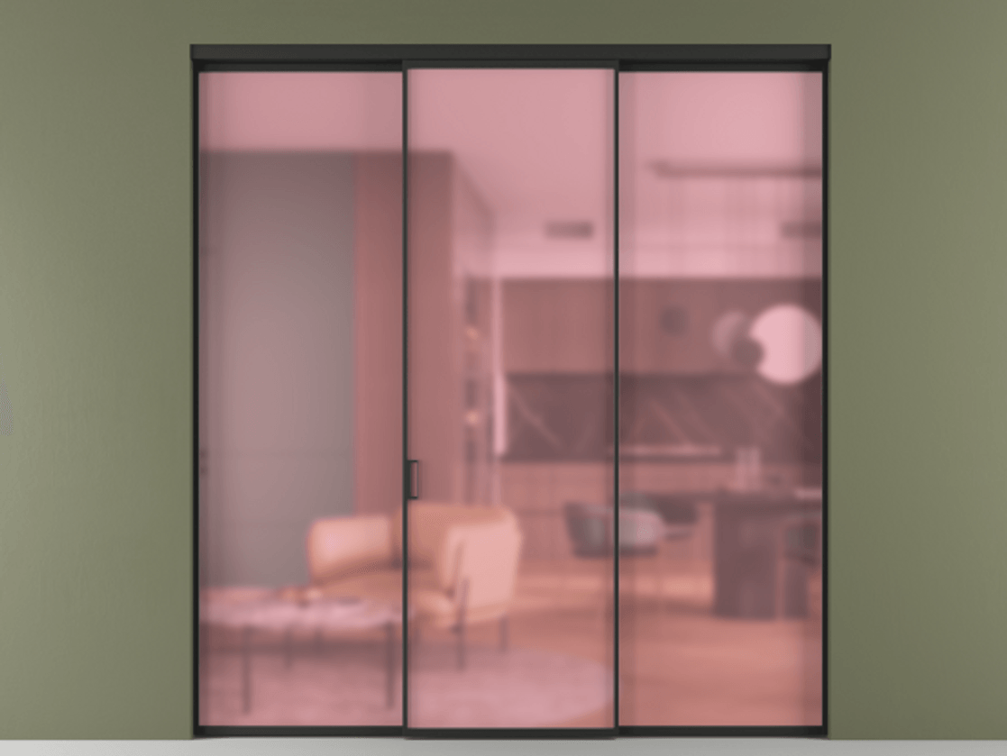 Перегородка Формато внутри проёма 3 створки АЛПР 040.01 Алюминий Черный Сатинированное розовое стекло, триплекс Цена 216275 ₽ | Volhovec