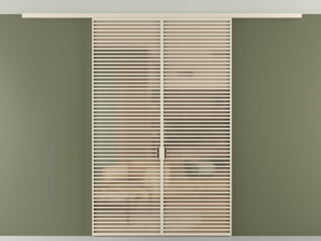 Межкомнатная дверь New Перегородка Formato вдоль стены на потолок двустворчатая АЛПР 040.07 Алюминий бежево-серый Сатинированное оранжевое стекло, триплекс Цена 367356  | Volhovec