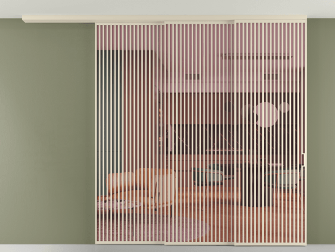 Перегородка Formato вдоль стены на потолок телескопик синхро 3 АЛПР 040.06 Алюминий бежево-серый Прозрачное розовое стекло, триплекс Цена 655084 ₽ | Volhovec