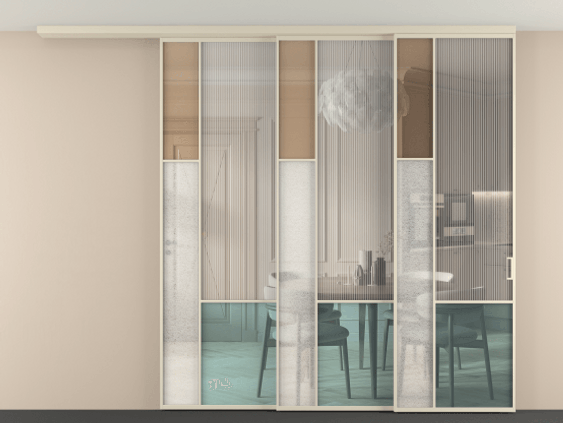 Перегородка Mosaic вдоль стены на потолок 3 створки с синхронным механизмом АЛПР 041.13 Алюминий бежево-серый Комбинация стекол Группы 1 и Группы 3. Цена 516520 ₽ . Фабрика дверей Волховец 8 (800) 551 43 19 Перегородка Mosaic вдоль стены на потолок 3 створки с синхронным механизмом АЛПР 041.13 Алюминий бежево-серый Комбинация стекол Группы 1 и Группы 3 Цена 516520 ₽ | Volhovec