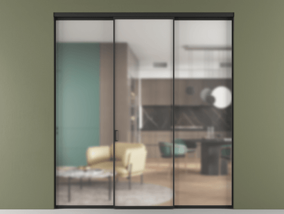 Алюминевая перегородка vn2_01 Matelux Crystalvision ЧЕР. Цвет Алюминий Черный. Материал Алюминий. Коллекция Перегородка Formato внутри проёма трёхстворчатая. Картинка.