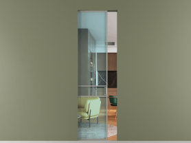 Алюминевая перегородка АЛПР 040.02 МНСР ПРОЗ ГОЛ. Цвет Алюминий нейтральный серый. Материал Алюминий в эмали. Коллекция Перегородка Formato скрытый пенал одностворчатая. Картинка.