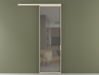 Алюминевая перегородка vd1_01_ Алюминий бежево-серый Серый сатин матовое. Цвет Алюминий бежево-серый. Материал Алюминий в эмали. Коллекция Перегородка Formato вдоль стены одностворчатая. Картинка.