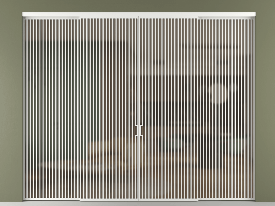 Алюминевая перегородка АЛПР 040.06_АБЛ_Бронза сатин триплекс_new. Цвет Алюминий белоснежный. Материал Алюминий в эмали. Коллекция Перегородка Формато внутри проёма 4 створки. Картинка.