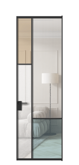 Дверь межкомнатная АЛПЛ041.13 ЧРН 4 стекла. Цвет Алюминий Черный. Материал Алюминий. Коллекция Мозаик. Картинка.