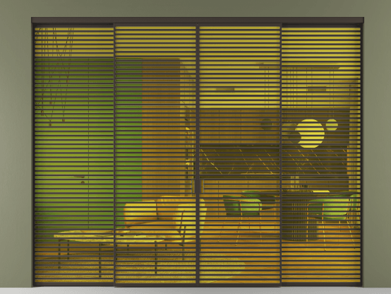 Алюминевая перегородка АЛПР 040.07_ААН_ПРОЗ ЖЕЛ_new. Цвет Алюминий антрацит. Материал Алюминий в эмали. Коллекция Перегородка Формато внутри проёма 4 створки. Картинка.