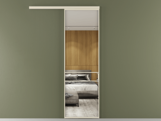 Алюминевая перегородка vd1_02_ Алюминий бежево-серый Двустороннее зеркало. Цвет Алюминий бежево-серый. Материал Алюминий в эмали. Коллекция Перегородка Formato вдоль стены 1 створка. Картинка.