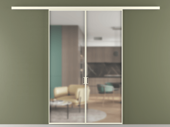 Алюминевая перегородка АЛПР 040.01_АМБ_Matelux Crystalvision_new. Цвет Алюминий молочно-белый. Материал Алюминий в эмали. Коллекция Перегородка Formato вдоль стены 2 створки. Картинка.