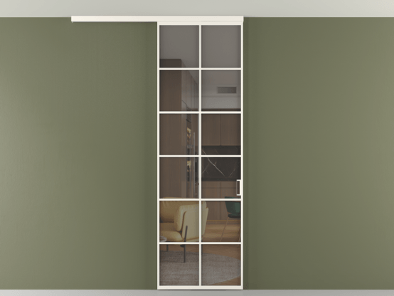 Алюминевая перегородка vd1_05 Алюминий пудровый белый Серый прозрачное. Цвет Алюминий пудровый белый. Материал Алюминий в эмали. Коллекция Перегородка Формато вдоль стены на потолок 1 створка. Картинка.