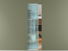 Алюминевая перегородка АЛПР 040.05 ММБ САТ ГОЛ. Цвет Алюминий молочно-белый. Материал Алюминий в эмали. Коллекция Перегородка Формато скрытый пенал 1 створка. Картинка.