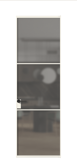 Дверь межкомнатная АЛПЛ040.03 АПБЛ Серый сатин триплекс. Цвет Алюминий пудровый белый. Материал Алюминий в эмали. Коллекция Formato. Картинка.