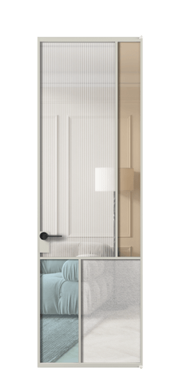 Дверь межкомнатная АЛПЛ041.21 АТСР 4 стекла. Цвет Алюминий тёплый серый. Материал Алюминий в эмали. Коллекция Mosaic. Картинка.