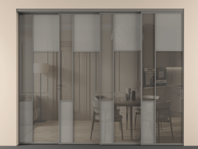 Алюминевая перегородка vntl4_5_АКЛС_Серый сатин триплекс+Серый триплекс_new. Цвет Алюминий классический серый. Материал Алюминий в эмали. Коллекция Перегородка Мозаик внутри проёма 4 створки с синхронным механизмом. Картинка.