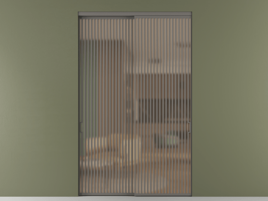 Алюминевая перегородка АЛПР 040.06_АКЛС_САТ ОРАНЖ_new. Цвет Алюминий классический серый. Материал Алюминий в эмали. Коллекция Перегородка Formato внутри проёма 2 створки. Картинка.