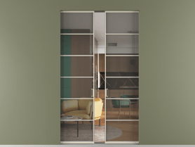 Алюминевая перегородка skr2_04_ Алюминий бежево-серый Серый прозрачное. Цвет Алюминий бежево-серый. Материал Алюминий в эмали. Коллекция Перегородка Formato скрытый пенал 2 створки. Картинка.