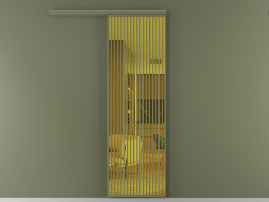 Алюминевая перегородка АЛПР 040.06_АОТ_ПРОЗ ЖЕЛ_new. Цвет Алюминий оливковый тёмный. Материал Алюминий в эмали. Коллекция Перегородка Formato вдоль стены 1 створка. Картинка.