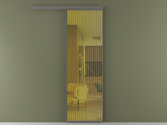 Алюминевая перегородка АЛПР 040.06_АКЛС_ПРОЗ ЖЕЛ_new. Цвет Алюминий классический серый. Материал Алюминий в эмали. Коллекция Перегородка Formato вдоль стены 1 створка. Картинка.