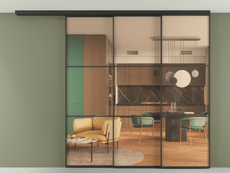 Перегородка Формато вдоль стены на потолок 3 створки с синхронным механизмом